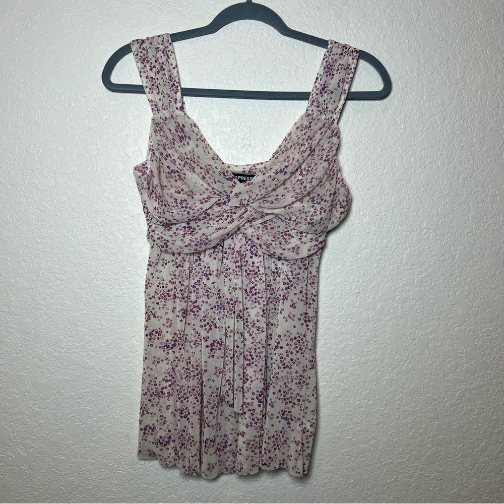 Express Y2K babydoll dainty floral mesh sheer sleeveless fairy boho romantic top